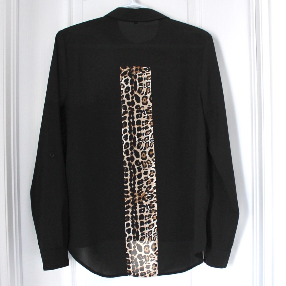 Button down blouse sheer animal print